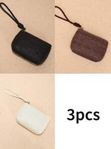 1/2/3/4 piezas Monedero de paja tejida para mujer, monedero pequeño portátil de mano con llavero, bolsa de almacenamiento para llaves y tarjetas, cartera pequeña de paja tejida, bolso de mano portátil, portallaves y portatarjetas, bolsa de almacenamiento colgante de mano, cartera para mujer, mini cartera, cartera de muñeca, monedero - Multicolor - Ver 24
