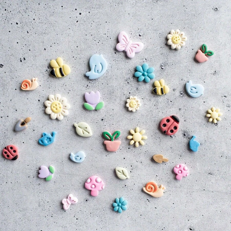 3/42pcs Mini Spring Nature Clay Earring Cutters, Polymer Clay Molds For Floral/Insect Jewelry, DIY Craft Tools For Boho Nature Earrings - Pink - View 1
