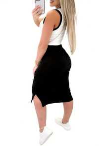 Conjunto de top corto y falda - Caqui - Ver 9