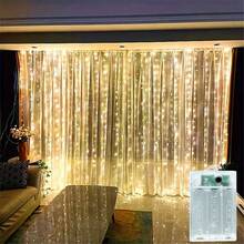 8功能電池供電LED窗簾燈 - 100/200/300/600 LED燈珠，適用於聖誕節、婚禮、派對、生日、居家與花園裝飾新穎照明 - 電池盒窗簾燈 - 查看 25