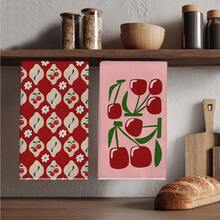 2PCS Kitchen Towel, Cherry Pattern Printed, Modern Minimalist Style 40*60cm Rectangular Microfiber Kitchen Towel, Dish Cloth, Table Cloth, Hand Towel, Kitchen Decor, Home Decor, Neighbor Housewarming Gift, Kitchen Napkin And Dish Cloth, Home Decor - Red - View 6