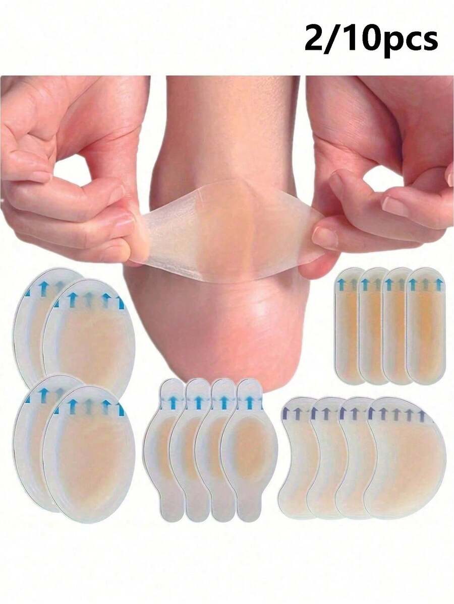 2/10pcs Hydrocolloid Blister Pads, Waterproof Invisible Gel Blister Bandages, Suitable For Heel, Toe, Foot Blister Prevention And Recovery, Anti-Chafing Shoe Insoles, Suitable For High Heels, Sports Shoes, Daily Foot Care