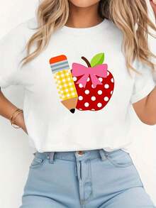 Women's Printed T-Shirt, Lightweight, Breathable, Comfortable, And Versatile. 100% Cotton, Cool And Airy, Machine Washable. Stylish Summer Wear With A Modern, Urban Feel. - 白色 - 查看 1