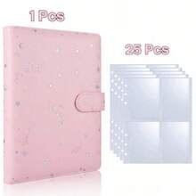 1 Set Candy Color A5 Photo Album With 25pcs 4-Slot Photo Card Pages, 6-Ring Binder, PU Leather Cover, Collection Album Suitable For Home And Office Use, Perfect For Organizing Family Photos - A - View 15