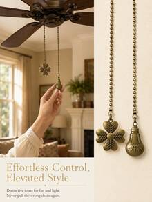4pcs/2pcs Floral Alloy Ceiling Fan Pull Chain Decor Vintage Style Pull Chain Pendant Extender 13 Inch Lighting Ceiling Fan Beads Spherical Pull Chain Extender Decor With DIY Connector - Four-leaf Clover + Light Bulb - View 2