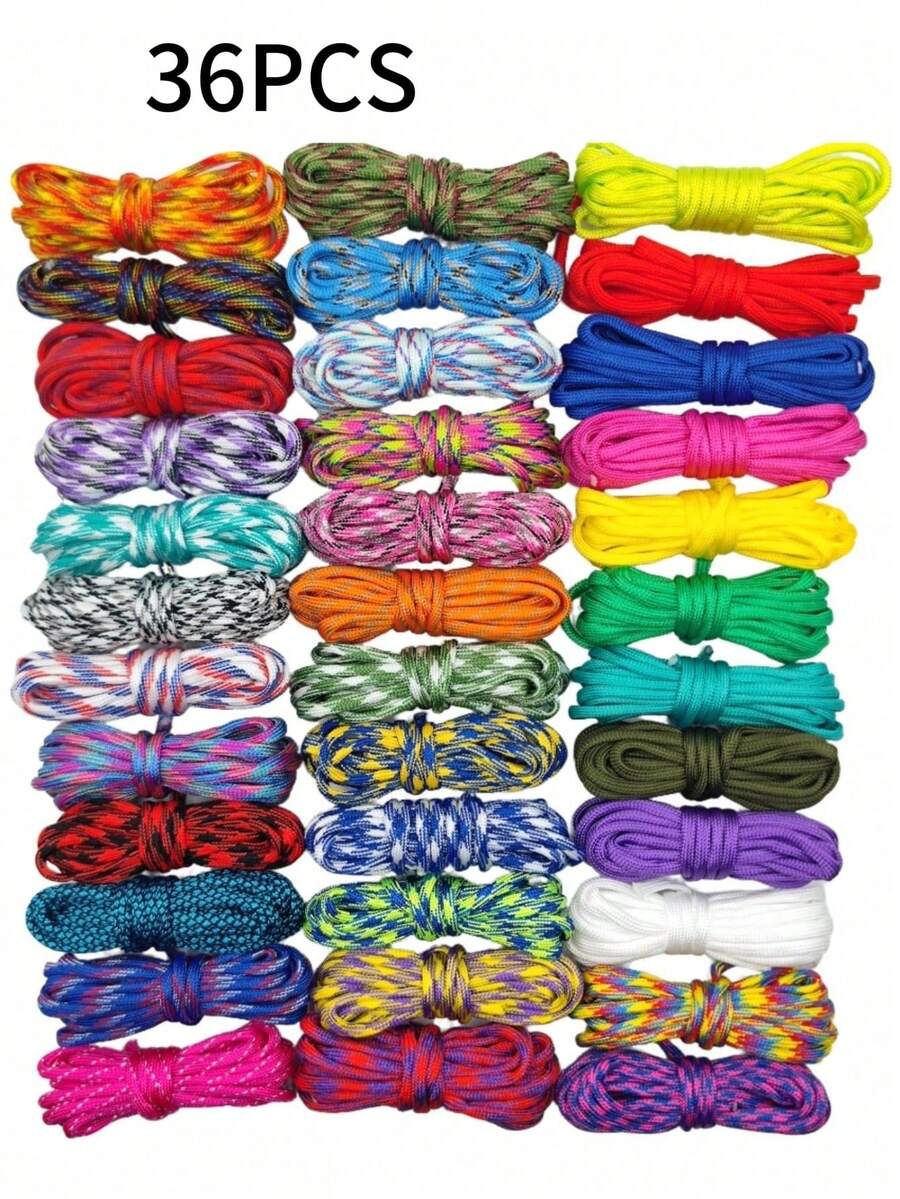 36pcs 3m Length Umbrella Cord For DIY Weaving, Outdoor Emergency Rope, 7-Core Umbrella Rope, Binding Rope, Camping Equipment - Multicolor - View 1