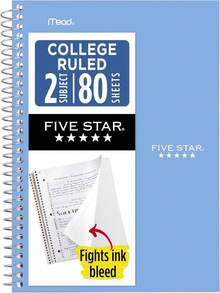 New-2026Five Star Spiral Notebook, 2 Subject, College Ruled Paper, 6" X 9.5", 80 Sheets, Blue (Color May Vary) (840029CG1) - Gray - View 11