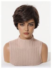 Wig Pixie Pendek Wanita, Wig Berlapis Cokelat Tua dengan Poni Penuh, Tampilan Alami dan Menawan, Jaring Rambut Bernapas, Serat Tahan Panas, Lembut dan Ringan, Tidak Licin dan Nyaman, Cocok untuk Pemakaian Sehari-hari, Bepergian dan Beraktivitas di Luar Rumah - Coklat - View 3