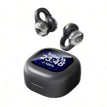 Auriculares de lujo ligero con textura de oído abierto no intraural: Estuche de carga con pantalla táctil grande (Muestra hora/Nivel de batería) + Ecualizador personalizable, Resistente a arañazos de moda, Control táctil preciso, Batería de larga duración, Versátil para atuendos diarios - Ver 8