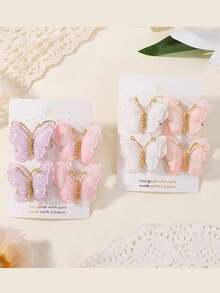 4 piezas Accesorios para el cabello de mariposa Primavera/Verano - Pinzas de mariposa de organza vintage & Juego de accesorios para el cabello de mariposa - Multicolor - Ver 3