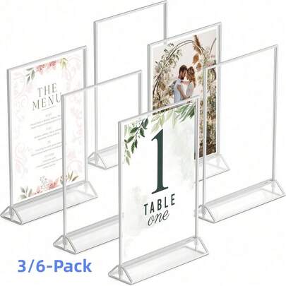 6 piezas Soportes verticales de acrílico de 4 pulgadas x 6 pulgadas con bordes plateados, adecuados para números de mesa de boda, letreros de restaurante, exhibición de fotos y arte