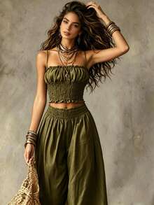 Relaxed Two-Piece Set For Lounging And Travel, Very Popular - Army Green - View 2