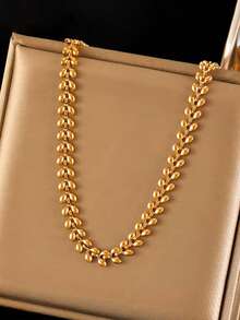 RAYQUEEN 1 Set Stainless Steel Fashion Versatile Personalized Necklace And Bracelet Set Decorative Accessories For Women, Suitable For Daily Wear And Holiday Gifts - Yellow Gold - View 2