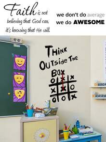 1PC Inspirational "Think Outside The Box" Wall Sticker, Creative Tic Tac Toe Decal, Removable Vinyl Decor For Workspace & Study Room - 1PC - View 1