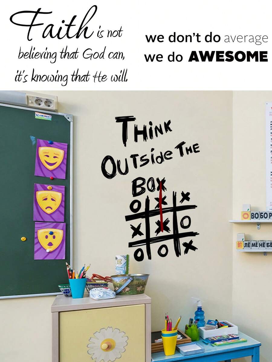 1PC Inspirational "Think Outside The Box" Wall Sticker, Creative Tic Tac Toe Decal, Removable Vinyl Decor For Workspace & Study Room - 1PC - View 1