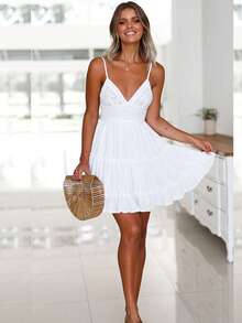 Strappy Backless Pleated A-Line Dress Summer 2026 - 白色 - 查看 2