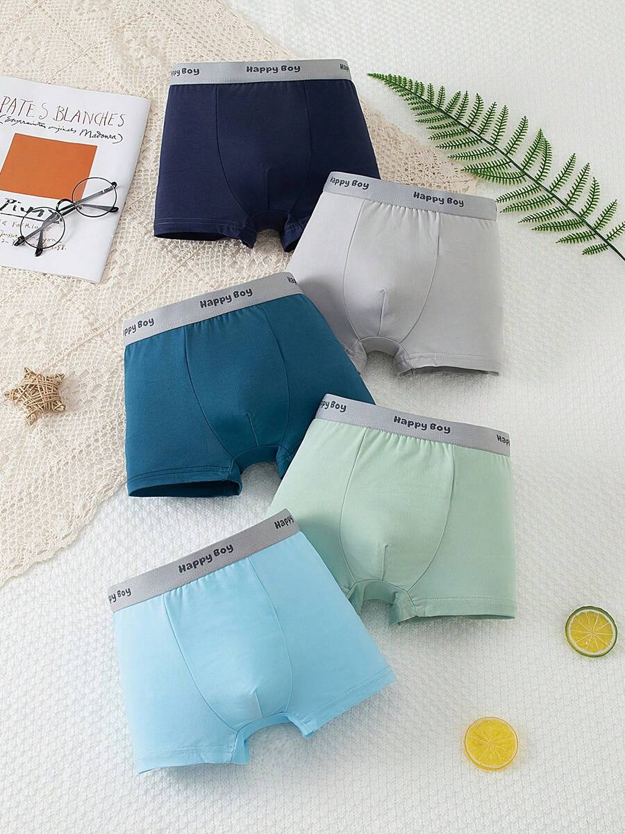 Niño pequeño 5piezas/Paquete Calzoncillos tipo bóxer para niños con cintura con letras - Multicolor - Ver 1