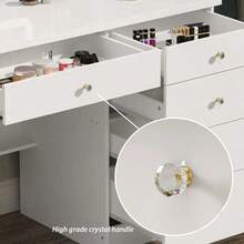 Vanity Dressing Table With Adjustable LED Lighting, Makeup Dressing Table With 5 Drawers And 3 Open Shelves, Makeup Table, Adjustable Illuminated Touchscreen Mirror - Blanco-derecha - View 6