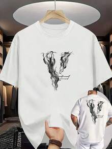 [Selección de Niu Wang]Nueva colección de verano con estampado Humo, estampado de doble cara moderno, camiseta clásica y a la moda para hombre, de manga corta, ligeramente elástica, con cu - Blanco - Ver 3