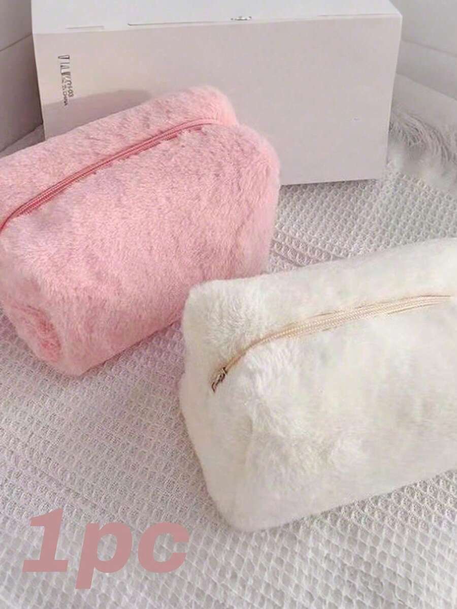 1個純色毛絨化妝包,大容量鉛筆盒化妝包,便攜式旅行盥洗包,返校禮物,文具和學校用品,旅行可重複使用收納包,精美化妝品收納包,適用於學校、文具、化妝品、護膚品、口紅、刷子、硬幣、小物品,返校季節,學校用品 - 彩色 - 查看 1
