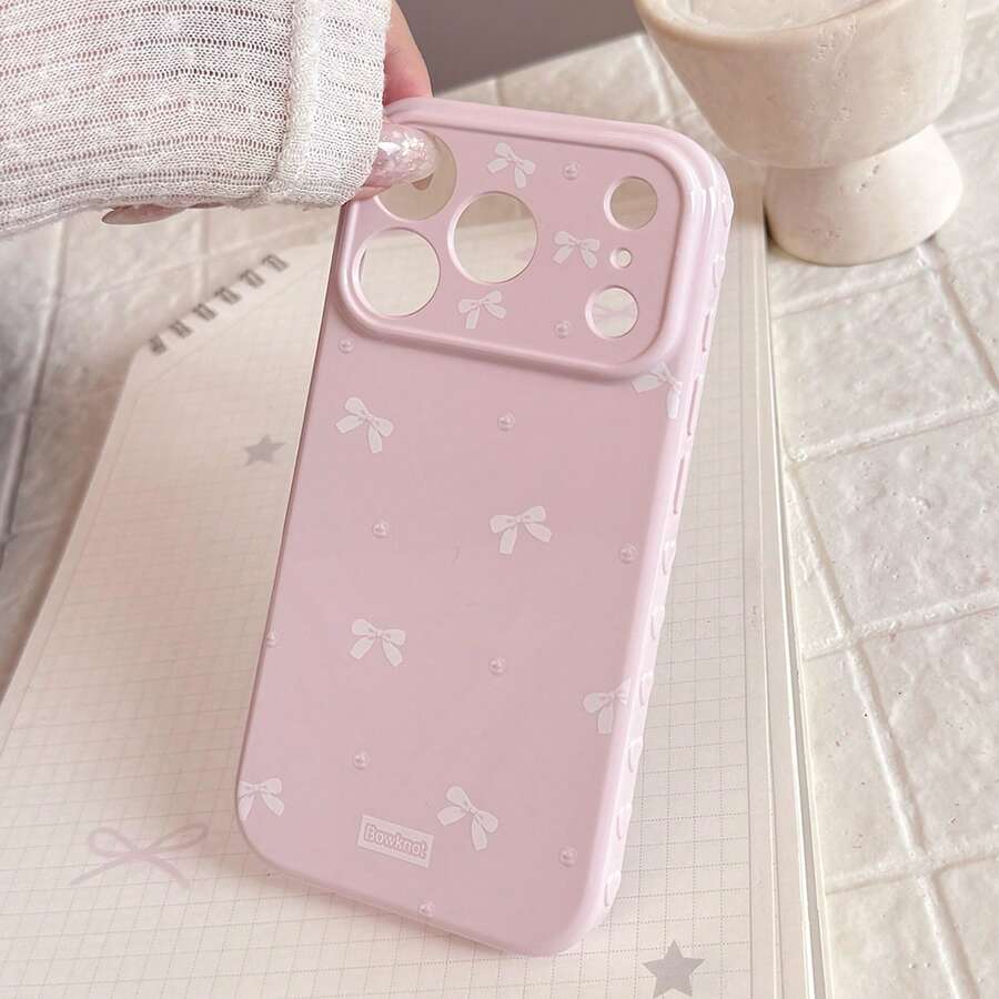公主風珍珠蝴蝶結手機殼，適用於 iPhone 17 Pro、17 Pro Max，16 Pro Max 全包覆，15 軟殼，並相容於 14/13/12/11 - 粉色 - 查看 1