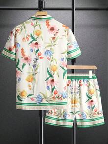 Men's Old Money Style Summer Vacation Floral Print Shirt Set - Multicolor - View 5