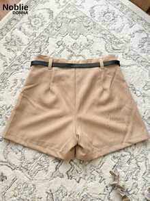 Set Of 3 Women's High-Waisted Tailored Shorts + 1 Free Belt - 1件黑色 1件米色 1件藏青色 - 查看 5
