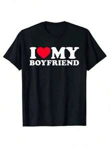 Me encanta la ropa de mi novio, me encanta la camiseta de mi novia, así que por favor, aléjate de mí. Frases divertidas para novios y novias, camisetas de algodón para San Valentín. - Negro - Ver 1