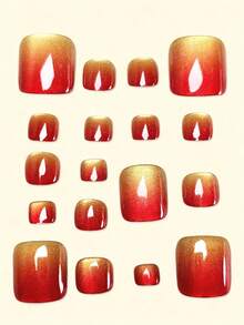 24 piezas de uñas postizas de manicura francesa roja estilo Y2K reutilizables de acrílico para los pies con 24 pestañas adhesivas y 1 mini lima de uñas - Rojo - Ver 3