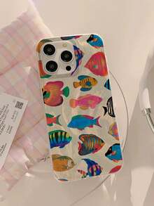 1pc Minimalist Fish Pattern Waterproof Anti-Fingerprint Anti-Scratch Transparent IMD Soft Glossy Smooth Phone Case Compatible With Apple 16/16 PLUS/16 PRO/16 PRO MAX - Multicolor - View 5