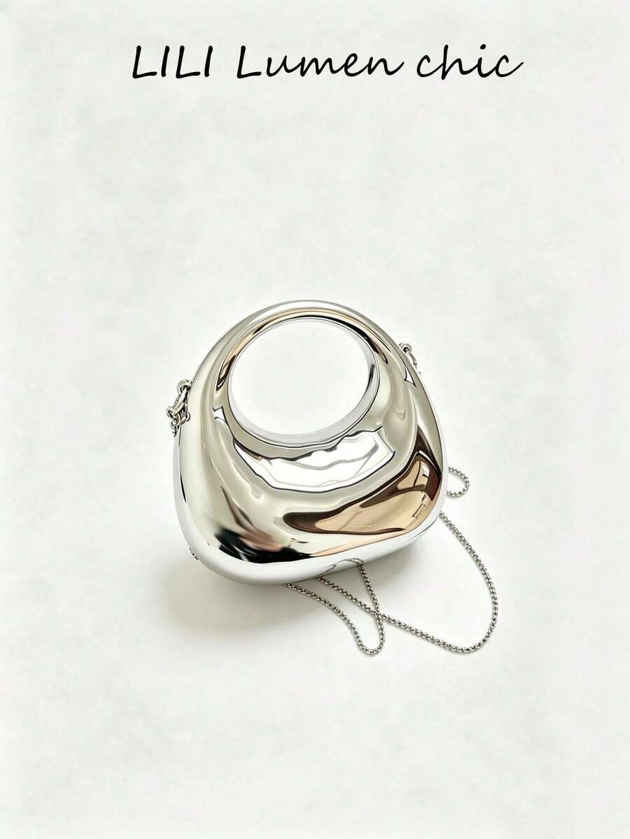 時尚簡約壓克力手提包,純色設計搭配金屬鍊條,可作為單肩包、手提包或斜背包使用,百搭實用,適合女性、大學生、通勤者、約會、外出及日常通勤,也是完美的情人節禮物 - 銀色 - 查看 1