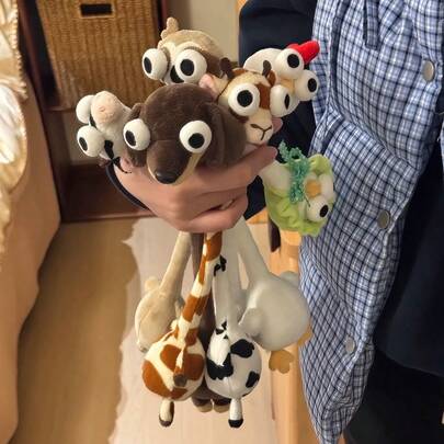 1個可愛長頸動物絨毛吊飾組 趣味臘腸犬 樹懶 公雞 猴子 牛 長頸鹿 絨毛娃娃 包包掛飾 兒童生日禮物娃娃
