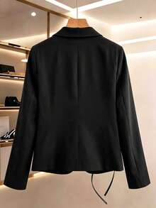 Women's Spring/Autumn Office Daily High-Quality Lined Design-Driven 3D Applique Decor Short Single-Breasted Long Sleeve Blazer - Black - View 3