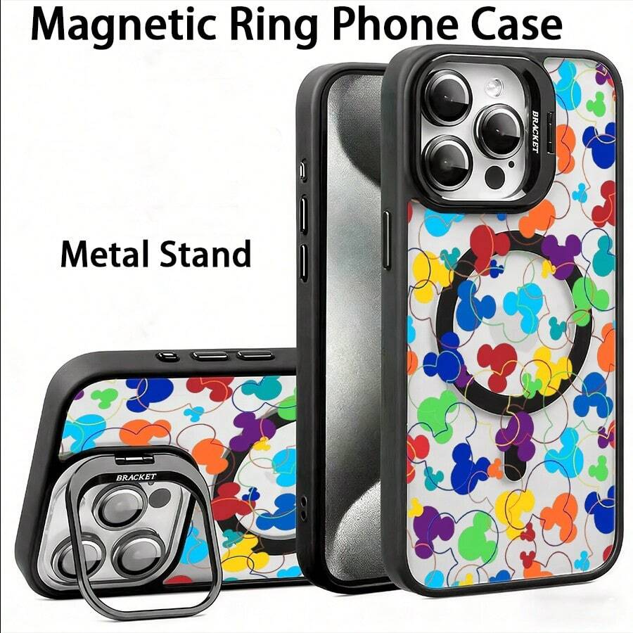1 unidad Patrón de silueta de  colorido Funda para iPhone 17 PRO,Funda Magnética con Soporte Aluminio Oculto Plegable, Carga Inalámbrica, Protección Antigolpes, Antiarañazos y Antihuellas. Perfecta para ver series, trabajar y viajar - negro - Ver 1