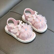 Sandal hở mũi đính nơ đính đá dễ thương, thoáng khí, thích hợp cho kỳ nghỉ biển của bé gái. - Hồng - Xem 9