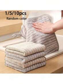 1/5/10Pack Thickened Kitchen Cleaning Cloths/Rags, Random Colors, Bamboo Fiber Material, High Absorbency, Lint-Free, Oilresistant, 9.8 Inch*9.8 Inch, Suitable For Kitchen, Bathroom, Home, Restaurant, Outdoor Cleaning, Household Supplies - Multicolor - View 2