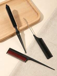 3Pcs Hair Styling Comb Set, Teasing Brush, Parting Rat Tail Comb & Sectioning Tool For Braiding & Backcombing - Multicolor - View 3