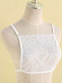 1pc Black And White Lace Trim Anti-Exposure Chest Insert Fake Collar, Adjustable Elastic Shoulder Straps Bra Cover - Multicolor - View 4