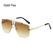 Men's Square Rimless  With Double Bridge And Frame, With Protection And Gradient Lenses - Gold-tea - View 1