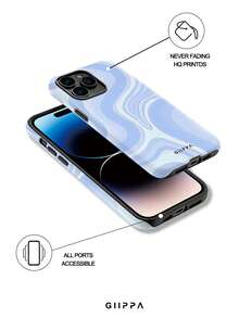 GIIPPA 1pc Blue Tone Asymmetric Wavy Pattern Design Phone Case For Phone 17 Pro Max, Compatible With Phone 16 Pro Max, 15 Pro Max, 14 Pro Max, 11/12/13/14/15/43 Pro Max Plus, Korean Style High-End Fashion Fun Elegant Design, Unisex, Perfect Gift For Girlfriend For Christmas, Valentine's Day, Easter, Wedding Season And Birthday! - Multicolor - View 3