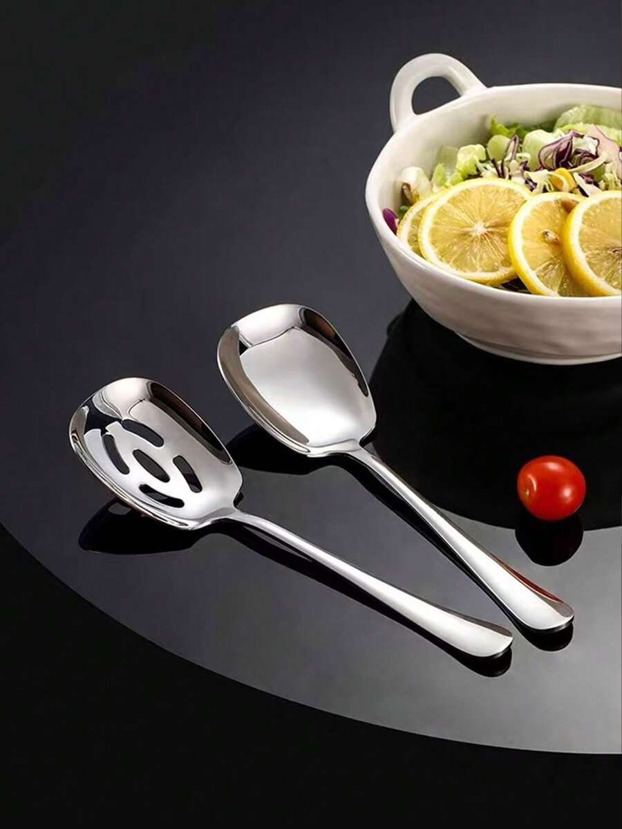 1pc Stainless Steel Serving Spoon, Thickened Long Handle, High-End Exquisite Serving Strainer Spoon For Kids And Home Use - View 1