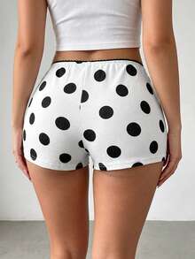 Shorts ajustados para mujer con lunares blancos y estampado de puntos negros, elásticos, casuales, para verano y otoño, ropa de estar en casa y dormir, estilo retro pin-up lindo, hot pants - Blanco - Ver 2