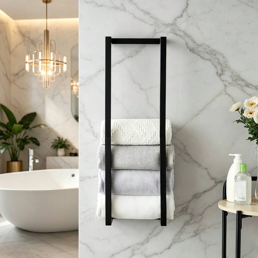 Bathroom Towel Rack, French Wall Mounted Storage Rack, Is A Space Saving Bathroom Accessory That Can Accommodate Up To 6 Large Towels. Equipped With A Storage Rack, Suitable For Hand Towels, Face Towels, And Bathrobes.
