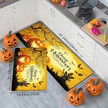 1 PIEZA/2 PIEZAS/3 PIEZAS Alfombra de Suelo de Halloween, Estampado 3D de Luna & Calabaza. Esponja Suave, Antideslizante & Lavable a Máquina, Excelente para Cocina, Baño y Exterior en Todas las Estaciones - Multicolor - Ver 13