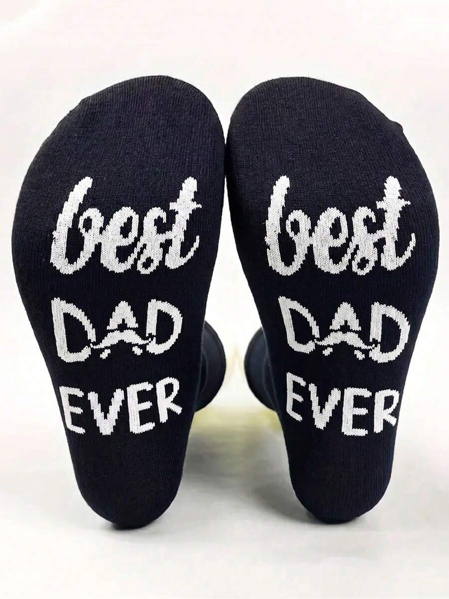 1/3 Pairs Fun Socks Designed For Dads, Lettering On Sole - Best DAD EVER ("Best Dad Ever"), Creative And Stylish Socks, Great Gift Choice - Birthday Gift, Holiday Gift - Multicolor - View 1