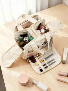 Sac de maquillage de voyage personnalisé 2026, sac de rangement multifonctionnel à grande capacité avec compartiments, trousse de toilette, pochette de rangement cosmétique, organisateur portable pour femmes - Multicolore - Voir 5