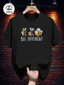 Camiseta% pura, estampado casual de manga corta para todas las estaciones - Negro - Ver 1
