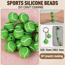 12/36pcs Soccer Silicone Beads Set | 15mm DIY Jewelry Making Materials, Suitable For Keychains, Lanyards | Unisex Handmade Gifts And Educational Projects - Football Printed Silicone Beads - View 19