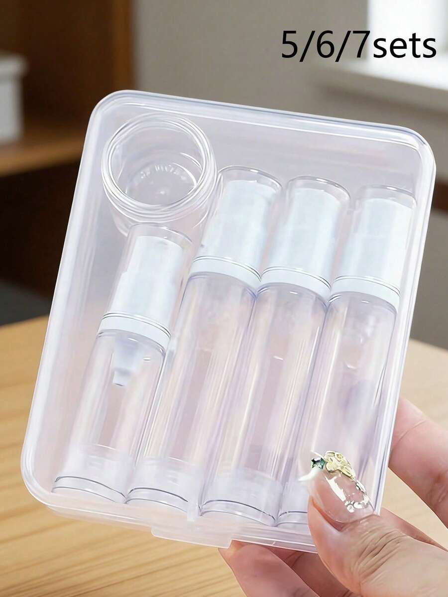 5/6/7sets Airless Lotion Bottle - Leak-Proof Vacuum Design, Refillable As Plastic For Skincare Products, Serums, Creams, And Travel Samples - Travel Bottle Suitable For Bathroom, Travel, Outdoor, And Business Use. Leak-Proof And Portable - Clear - View 1
