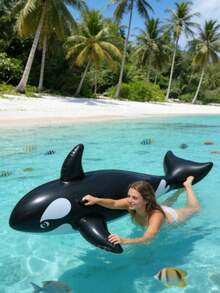 Tabla de surf inflable con forma de tiburón, flotador inflable de orca negra para piscina, balsa inflable de PVC con forma de tiburón, adecuada para entretenimiento familiar de adultos, ocio al aire libre, fiesta de verano, playa, lago, piscina, entretenimiento acuático de verano, adecuada para fiesta de piscina, vacaciones, esencial de primavera/verano, decoración de primavera/verano - Múltiples estilos - Ver 3